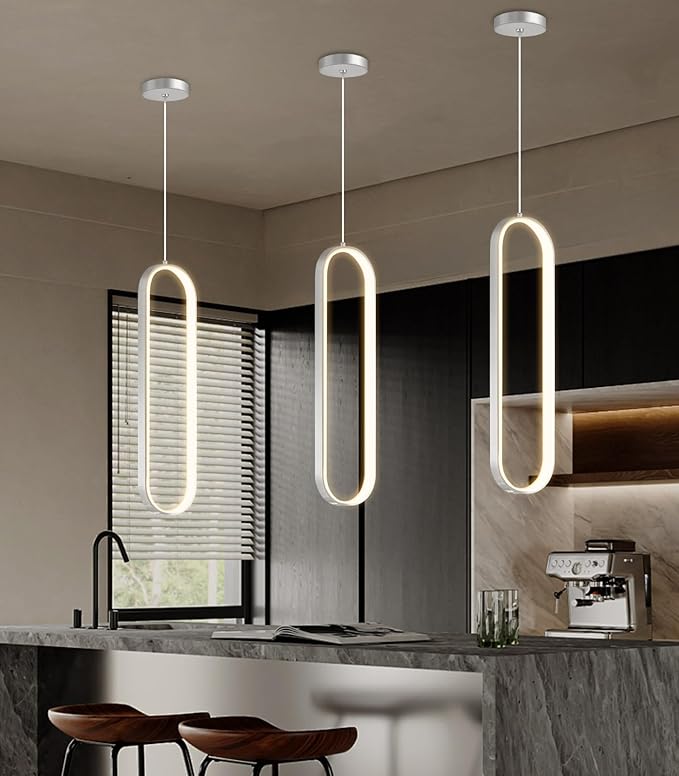 Modern Ring Chandelier LED Dimmable Ceiling Light for Living Room Kitchen Island Staircaes Silver