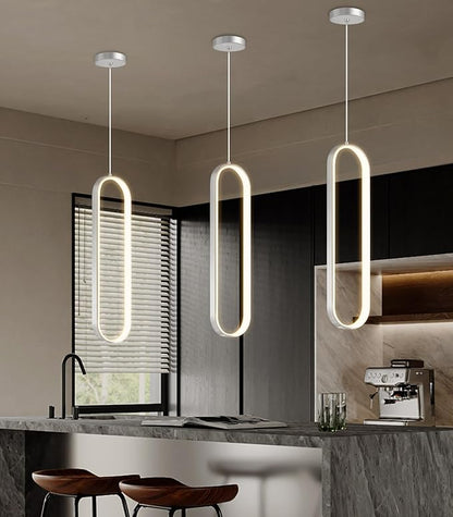 Modern Ring Chandelier LED Dimmable Ceiling Light for Living Room Kitchen Island Staircaes Silver