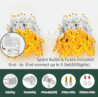 LAMPHOME Yellow Easter Lights 100 Count 19.6 Feet Incandescent Bulb Mini Golden String Lights for Indoor Christmas Tree Garland Birthday Wedding Party Festival Decoration, White Wire