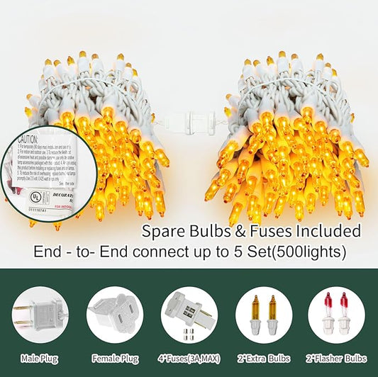 LAMPHOME Yellow Easter Lights 100 Count 19.6 Feet Incandescent Bulb Mini Golden String Lights for Indoor Christmas Tree Garland Birthday Wedding Party Festival Decoration, White Wire