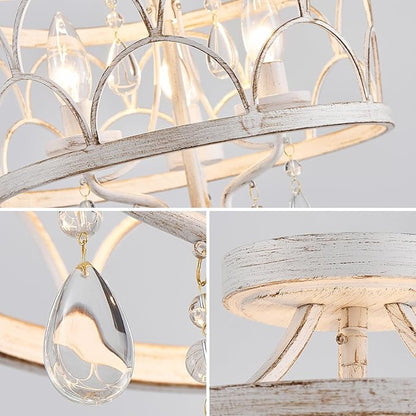 Crystal Ceiling Light Fixture, Modern Small Chandelier Light Fixture, Farmhouse White Semi Flush Mount Ceiling Light, Round Hallway Lighting Fixtures for Bedroom Entryway Dining Room Living Room