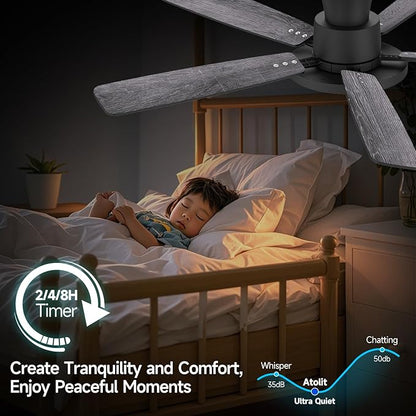 Ceiling Fans with Lights,52 inch,Quiet,Reversible Motor,Dimmable, Adjustable Color Temperature,6 Speeds,Timer, Low Profile Ceiling Fan for Bedroom,Living Room,Indoor/Outdoor Use(Gray)