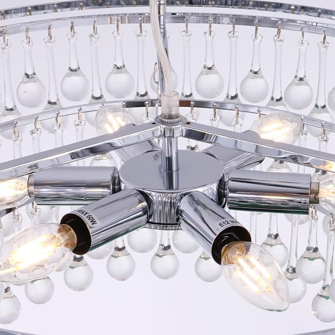 TOCHIC Modern Crystal Chandelier for Dining Room, 24 inch Chrome Chandeliers Light Fixtures Ceiling Hanging Crystal Pendant Lighting for Living Room, Kitchen Island Light, Bedroom Chandelier, 3 Tiers