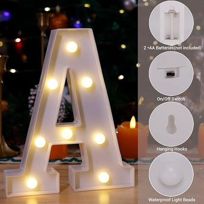 LED Marquee Sign Light Up Letters, Alphabet Light Up Letters Sign, Battery Powered LED Letter Lights for Night Light, Wedding, Birthday, Party, Christmas or Home Decor (Letter A)