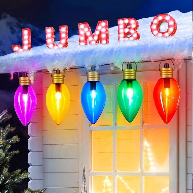 Super Jumbo C9 Christmas Pathway Lights - 11FT 5 LED Jumbo Christma Walkway Light, Multicolor Christmas Decoration Outside, Waterproof Giant Christma Lights Outdoor Decoration for Yard Holiday Lawn