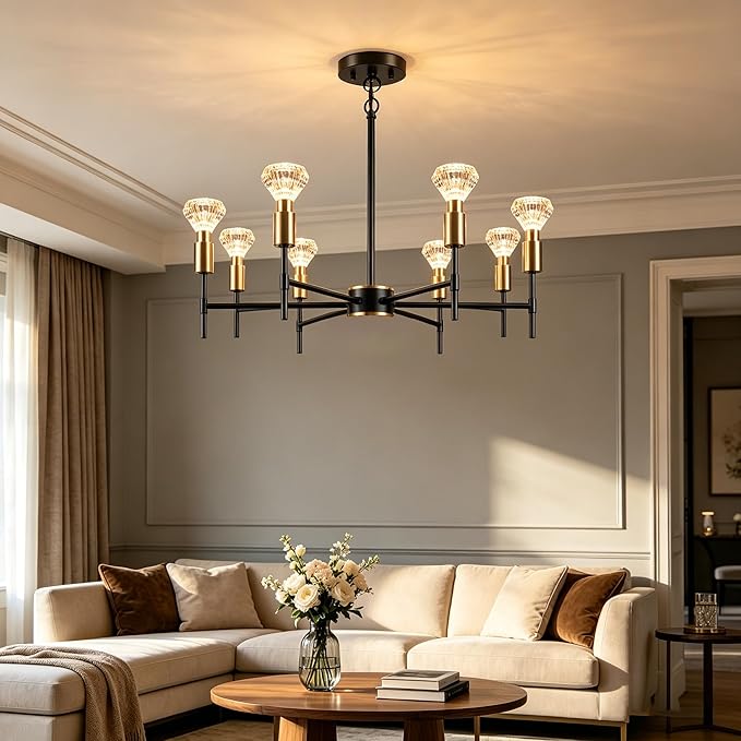 Black pendant light, 6-light dining room light fixture, height adjustable hanging restaurant lighting fixture, suitable for industrial retro pendant lights in farmhouses, kitchens, living rooms