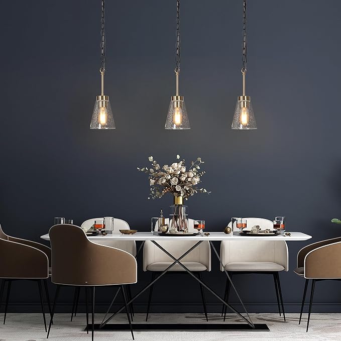 KSANA Black Gold Pendant Light, Modern 1-Light Brass Pendant Lighting Fixture with Seeded Glass Shade and Adjustable Height for Kitchen Island, Dining Room, Foyer and Hallway