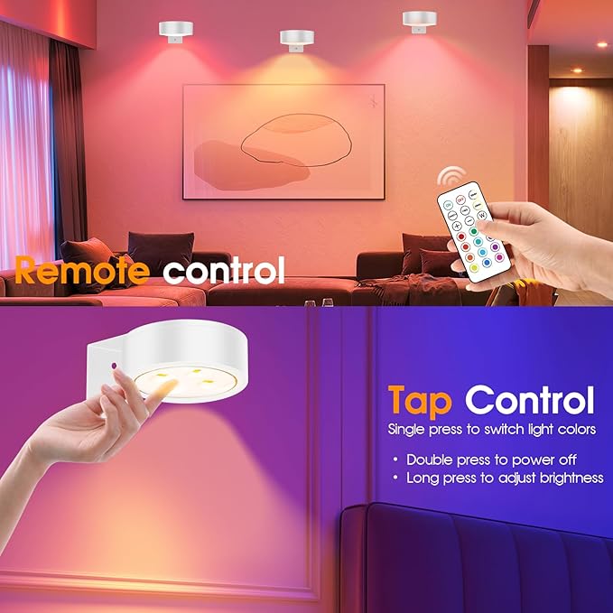 RGB Picture Light Battery Operated Painting Lights for Wall Wireless Magnetic Display Art Light with Remote Controls,Dimmable&Timer for Art Frame Artworking,3Pack White