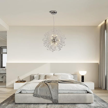 Modern Crystal Chandeliers, 9-Light Chandelier Firework Chrome Pendant Lights, Crystal Sputnik Hanging Ceiling Light Fixture for Dining Room, Bedroom, Living Room