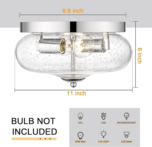 Darkaway Ceiling Light Fixtures Flush Mount Indoor Outdoor Ceiling Light with Seeded Glass Shade for Hallway Kitchen Bedroom Porch Living Room Dining Room Chrome Finish