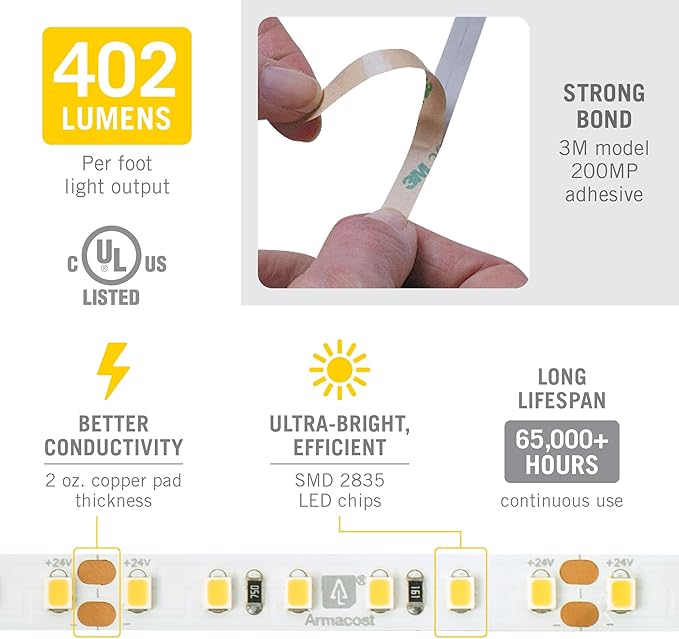 Armacost Lighting RibbonFlex Pro 24V White LED Strip Lights 120 LED/m, 3000K, 32.8 ft 146250