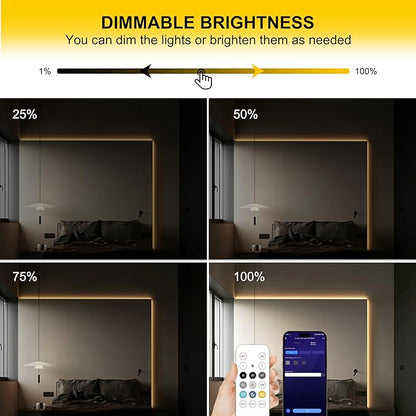 Pandery COB LED Strip Lights Warm White,24V Dimmable led Light Strip KIT with Remote and app Control,2700K 65FT/20m 8mm Wide Ra>90 Cuttable Flexible Strip Lights for Bedroom,Shelf,Cabinet
