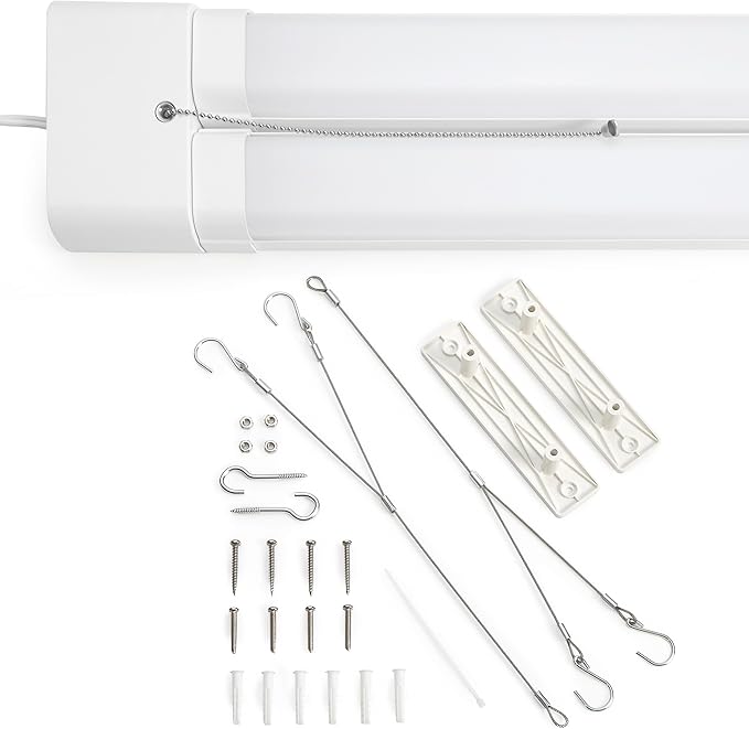 Maxxima 2 ft. Utility LED Adjustable Shop Light Fixture - 5000 Lumens, 50 Watt, Linkable, Frosted Lens 5000K Daylight, Plug in, Pull Chain, Ideal for Garage and Workshop Lighting, Hardware Included