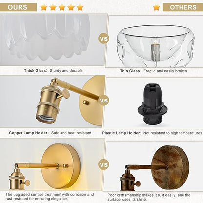 Wall Sconces Set of Two Hardwired, Vintage Sconce Light with Tulip Milk White Glass Lampshade, Bathroom Wall Lights with Switch, Gold Wall Light Sconces Wall Decor Set of 2