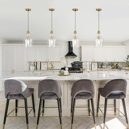 Glass Pendant Light Modern Brass 1 Light Single Dome Pendant Lighting Fixtures for Kitchen Island Dining Room Hallway, Dia 9 Inch, E26, UL Listed