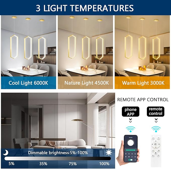 Ring Dimmable Pendant Lighting Adjust LED Mini Chandelier Ceiling Light Fixtures for Kitchen Island Dining Room Living Room Bedroom Hallway Gold