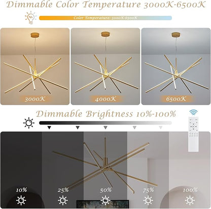 Big Gold Chandelier for Foyer Living Room 48 Inches High Ceiling Chandeliers Modern Remote Control Sputnik Chandelier for Large Living Room Dining Room Foyer