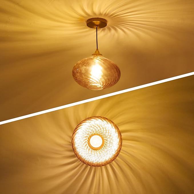 Glass Pendant Lights Kitchen Island, 11'' Brass Gold Pendant Lighting Fixtures, Modern Hanging Ceiling Light with Striped Purple Pink Glass Shade for Farmhouse Dining Room Bedroom Hallway(1 Pack)