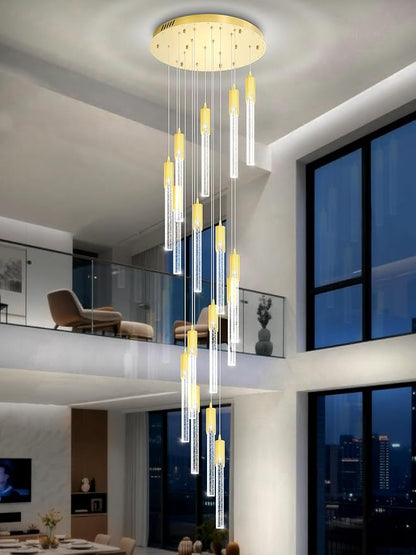 Flashing God 137'' Large Crystal Chandeliers for High Ceiling 16-Lights Stairway Chandelier Modern Gold Chandelier Crystal Pendant Ceiling Light for Living Room Foyer Entrance