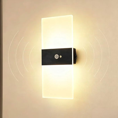 Motion Sensor Wall Light, Battery Operated Wall Sconce, Rectangle LED Wall Lights for Room Decor, Dimmable, Rechargeable, Small Night Lights for Hallway Stairway Porch Closet, 1-Pack