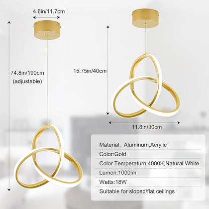 MAYNA Spiral Kitchen Pendant Lighting, 4000K Modern LED Pendant Lighting, 18W Adjustable Height Island Light Fixture for Kitchen Bedroom Kitchen Island Cafe, 1 Pack (Gold)