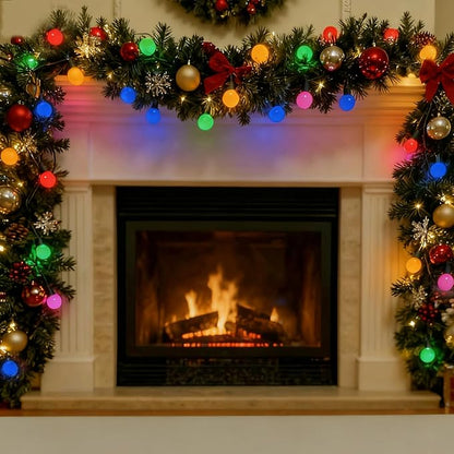 Colored Round Christmas Lights 13.5Ft Vintage Christmas Tree Light 50 LED Mini Multicolor Globe Lights, Plug in Fairy Xmas Light for Indoor Outdoor Home Party Fireplace Balcony Porch Patio Tree Decor