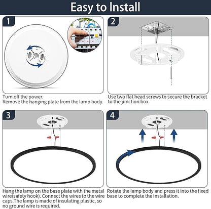 16 Inch Flush Mount Ceiling Light with Remote, 36W Dimmable LED Fixture 3600LM, 3000K-6500K Adjustable, Round Ceiling Lamp for Bedroom, Kitchen, Living Room, Dining Room, Bathroom, Black