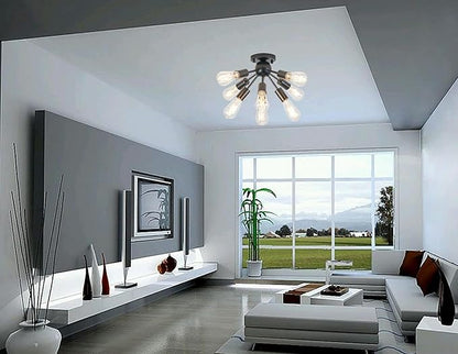 Black Chandelier Sputnik Light Fixtures Ceiling Small Modern Flush Mount Ceiling Light 8 Lights Mid Century Chandelier