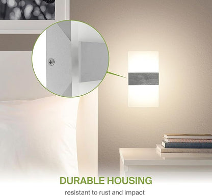 ASD 8 Inch Indoor LED Wall Sconce - 10W 2700K-5000K Dimmable Brushed Nickel Wall Sconce Lights for Living Room, Bedroom, Bathroom, Hallway - Modern Wall Sconces Hardwired, ETL Interior Light, Set of 2