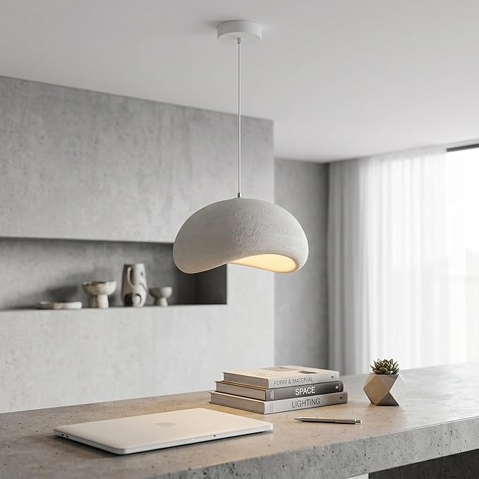 JAYMP 30cm Mini Size Wabi Sabi Pendant Light for Dining Room Kitchen Entryway Modern Hanging Lamp E26 Base Japanese Style Bird Nest Shape Lighting Fixture (Matte White,B Shape, 11.8“ Small Size)