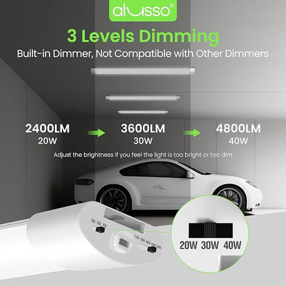 ALUSSO® LED Shop Lights 4FT for Garage, 4800LM Super Bright, Adjustable 2700K 3000K 4000K 5000K 6500K, 120V, Warm to Cool Daylight Linkable Shop Lights for Workshop/Basement, ETL Listed, 2 Pack