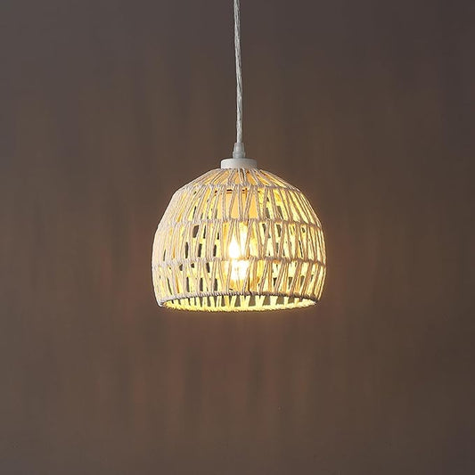 JONATHAN Y 8.25" Cream Modern Bohemian Woven Rope LED Pendant Light Fixture, Adjustable Dome Ceiling Lamp for Kitchen Island, Rope Shade, Coastal Farmhouse Decor (JYL6512C)