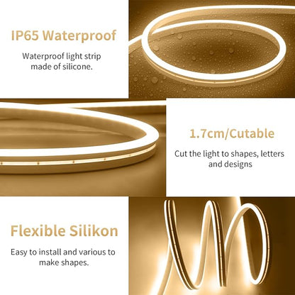 iNextStation USB LED Neon Lights Strip Warm White, 6.6ft 5V Neon Rope Lights Waterproof Flexible Dimmable LED Neon Tape Lights for TV Backlight, Bedroom, Cabinet, Kitchen, DIY Lighting