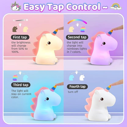 Unicorn Toys, Night Light for Kids Night Light,16 Colors+Silicone+Dimmable+12 Hours Use Nightlight for Kids Room,Unicorn Toys for Girls Age 4-6, Valentines Day Gifts for Kids, Baby, Toddlers, Adults