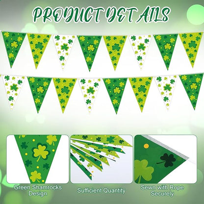 HESTYA 5 Pcs 49ft St. Patrick's Day Banner Luck Green Shamrock Garland Banner Irish National Day Pennant Banners Triangle Flags Patrick's Decorations for Outdoor Indoor Home Irish Party Supplies
