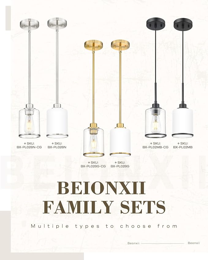 Beionxii Pendant Lights Kitchen Island, Modern Kitchen Pendant Lighting Over Island with Milk Glass, Matte Black Pendant Light Fixtures for Sink, Dining Room, Entryway, BX-PL02MB