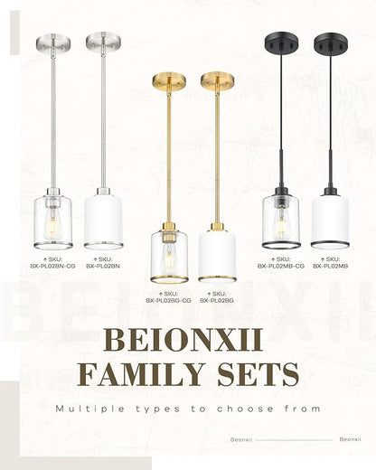 Beionxii Pendant Lights Kitchen Island, Modern Kitchen Pendant Lighting Over Island with Clear Glass, Matte Black Pendant Light Fixtures for Sink, Dining Room, Entryway, BX-PL02MB-CG