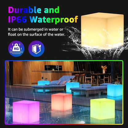 FUYO 16 inch LED Light Cube with Remote Waterproof Light Up Cube Chair, 16 RGB Colors LED Table for Kids Night Light, Glow Cube for Indoor Outdoor Home Patio Party (White-16 inch)