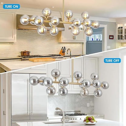 Modern Gold Linear Chandelier Rectanglar Modern Grey Globe Pendant Light Sputnik Chandeliers Hanging Light Fixture 16-Light