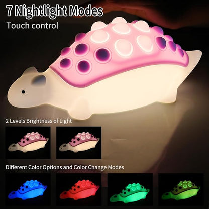 Dinosaur Night Light,Silicone Dino Lamp with Pop Bubble,7 Nightlight Modes Rechargeable Bedside Touch Lamp, Room Decor,Cute Lamp Dinosaurs Gifts (Purple)