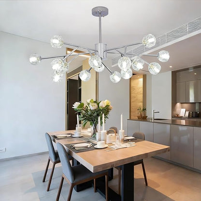 Depuley Sputnik Chandelier for Dining Room: 15-Light Ceiling Light Fixture Height Adjustable - Mid Century Chrome Chandelier for Bedroom Living Room Kitchen Over Table Foyer (Included G9 Bulbs)