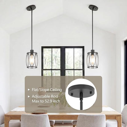 Glass Pendant Lights Kitchen Island Black Pendant Light Fixtures Adjustable Farmhouse Mini Hanging Light with Clear Glass for Sink Dining Room Foyer Entryway Bar, 2 Pack