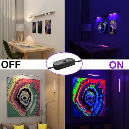Onforu 2 Pack 10W LED Black Light Bar, 1ft, USB Blacklight Tube, Blacklight Bars with Switch, Black Light for Fluorescent Tapestry Poster, Cabinet, Glow Party, Halloween, Classroom, Body Paint