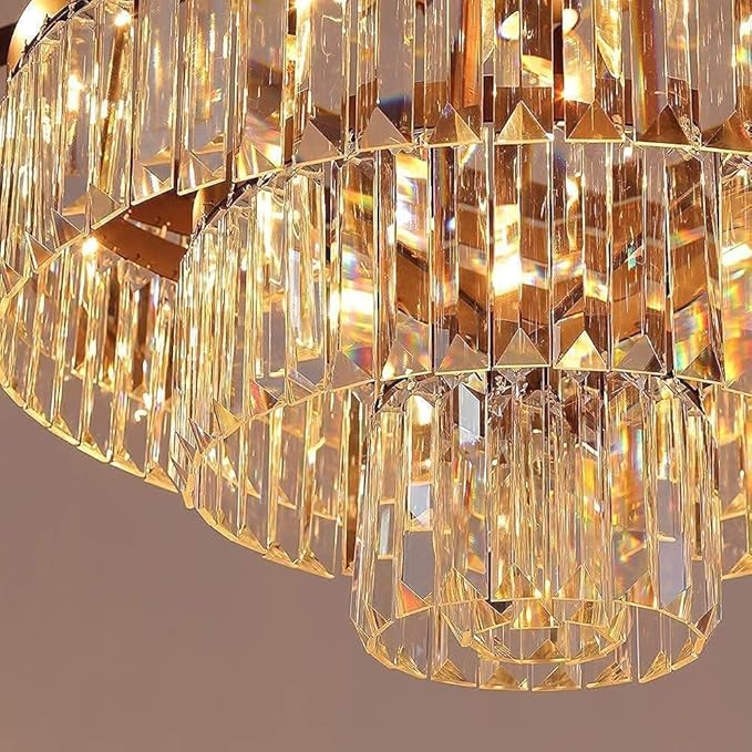 6-Tier Large Gold Crystal Chandeliers 31" Modern Luxury Chandeliers for Staircase K9 Crystal High Ceiling Chandelier 17-Light Round Hanging Pendant Light Fixture for Living Room Entryway Foyer
