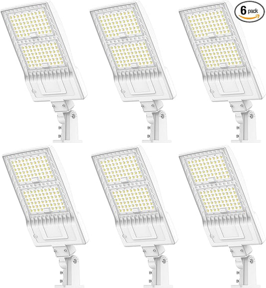 6Pack 400W LED Parking Lot Light UL Listed, Dusk to Dawn LED Shoebox Flood Pole Light Outdoor Parking Lighting Arm & Slip Fit Mount 60,000LM 5000K IP65 Waterproof 100-277V Power Adjustable White