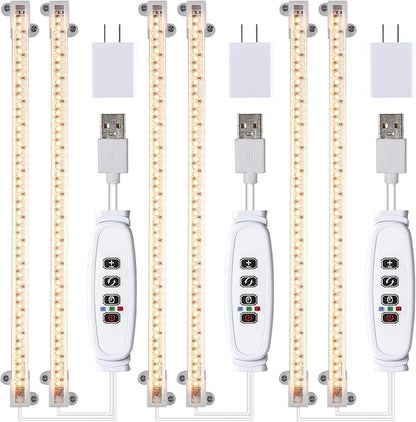 Hywyimlait 13 Inches Strip Growing Lamp for Indoor Plants, 3500K Full Spectrum LED Grow Light Strips with Auto ON/Off, 3/9/12H Timer & 10 Dimmable Levels for Green House Succulent (2 Head×3 Pack)