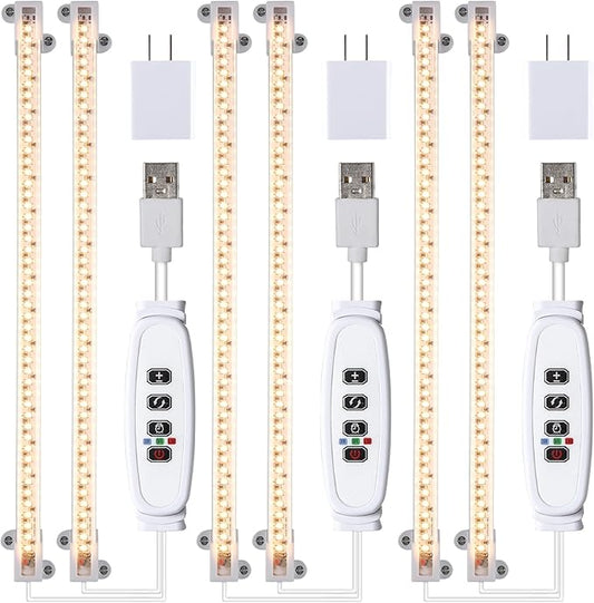 Hywyimlait 13 Inches Strip Growing Lamp for Indoor Plants, 3500K Full Spectrum LED Grow Light Strips with Auto ON/Off, 3/9/12H Timer & 10 Dimmable Levels for Green House Succulent (2 Head×3 Pack)