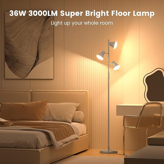 SIBRILLE 36W LED Tree Floor Lamp, Dimmable Tall Standing Lamp with Remote & Touch Control, 4 Color Temperatures Bright Floor Lamp, 3 Rotatable Light Modern Floor Lamps