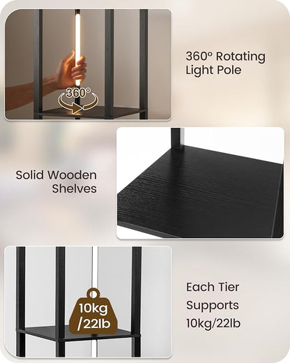 64.2" Display Shelf with Light, Modern Corner Floor Lamp with Shelves, 3000K-6000K LED Dimmable Standing Lamp with Remote for Living Room, Bedroom, Office, Adjustable CCT, Black Square B51LD05