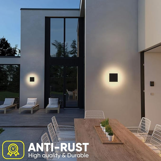 2 Packs LED Wall Light Outdoor Indoor Modern Wall Sconce Mini Wall Sconce Black Modern Outdoor Wall Lights Aluminum Porch Lights Outside Wall Lights 3000K (Square)